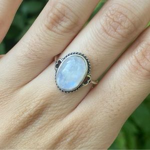 Flashy Moonstone ring on adjustable silver band